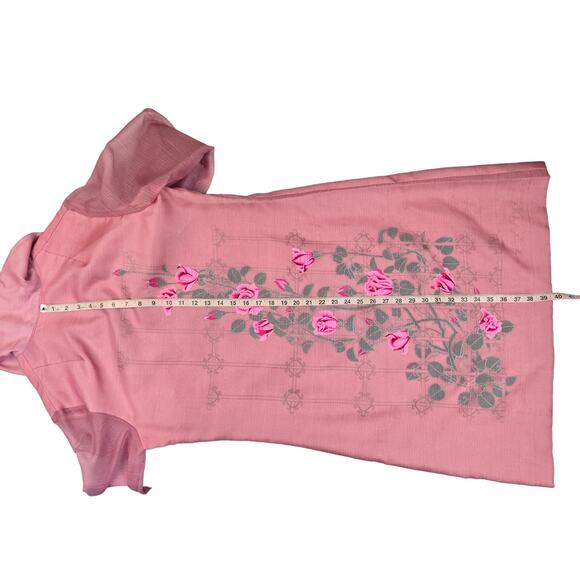 ALFRED SHAHEEN Vintage 70s PINK ROSE PRINT SHIRT DRESS Size Medium Hawaiian - Picture 6 of 12